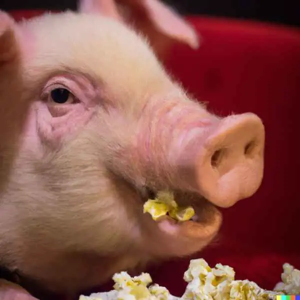 our pig eating popcorn