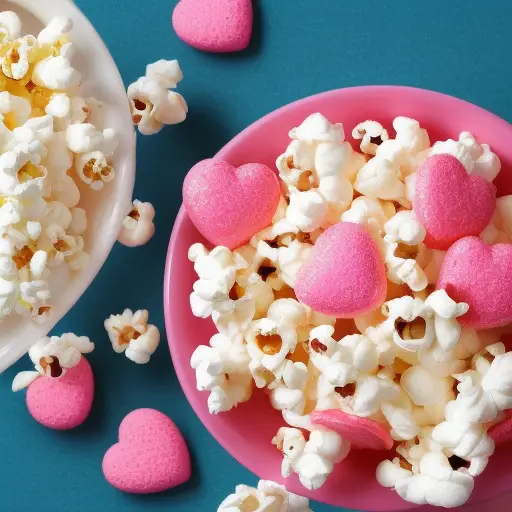popcorn with pink heart candies for valentines day