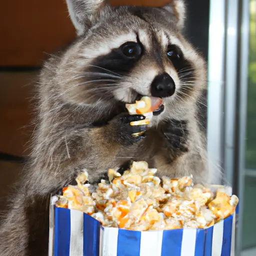 raccoon eating popcorn