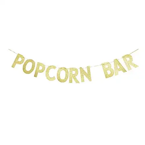 Popcorn Bar Banner, Popcorn Theme Party Sign, Kids/Children Birthday Decors, Fiesta Party Sign Garland Gold Gliter Paper